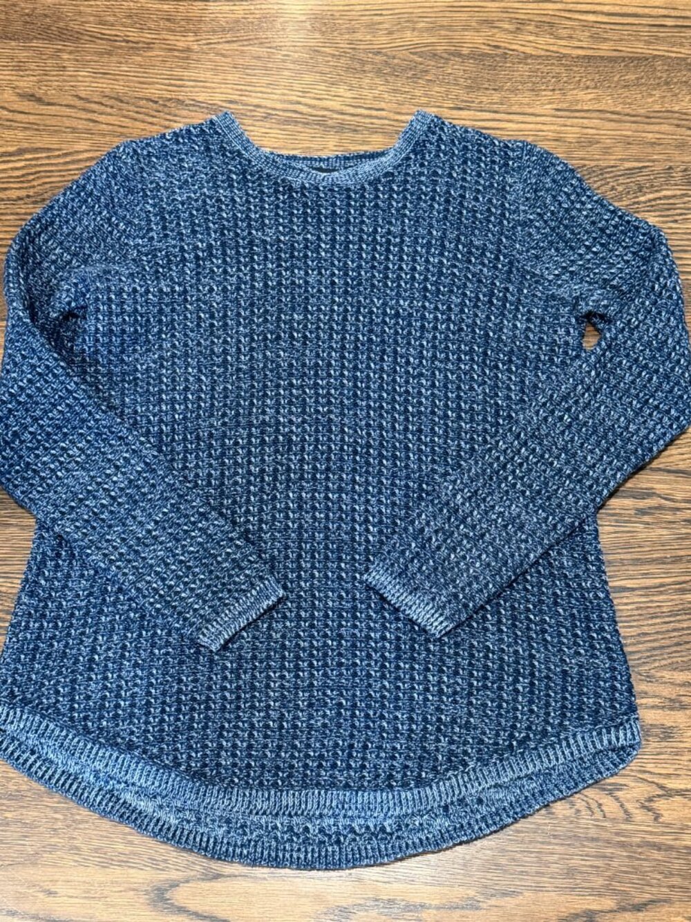 Jeanne Pierre Blue Marled Textured Knit Sweater 100% Cotton Size S
